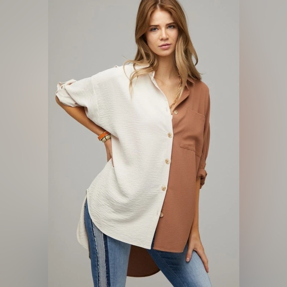 DAVI&DANI Two Shirt Set - Linen and Gauze Beach Coverup Shirt / Fall Boho Shirt